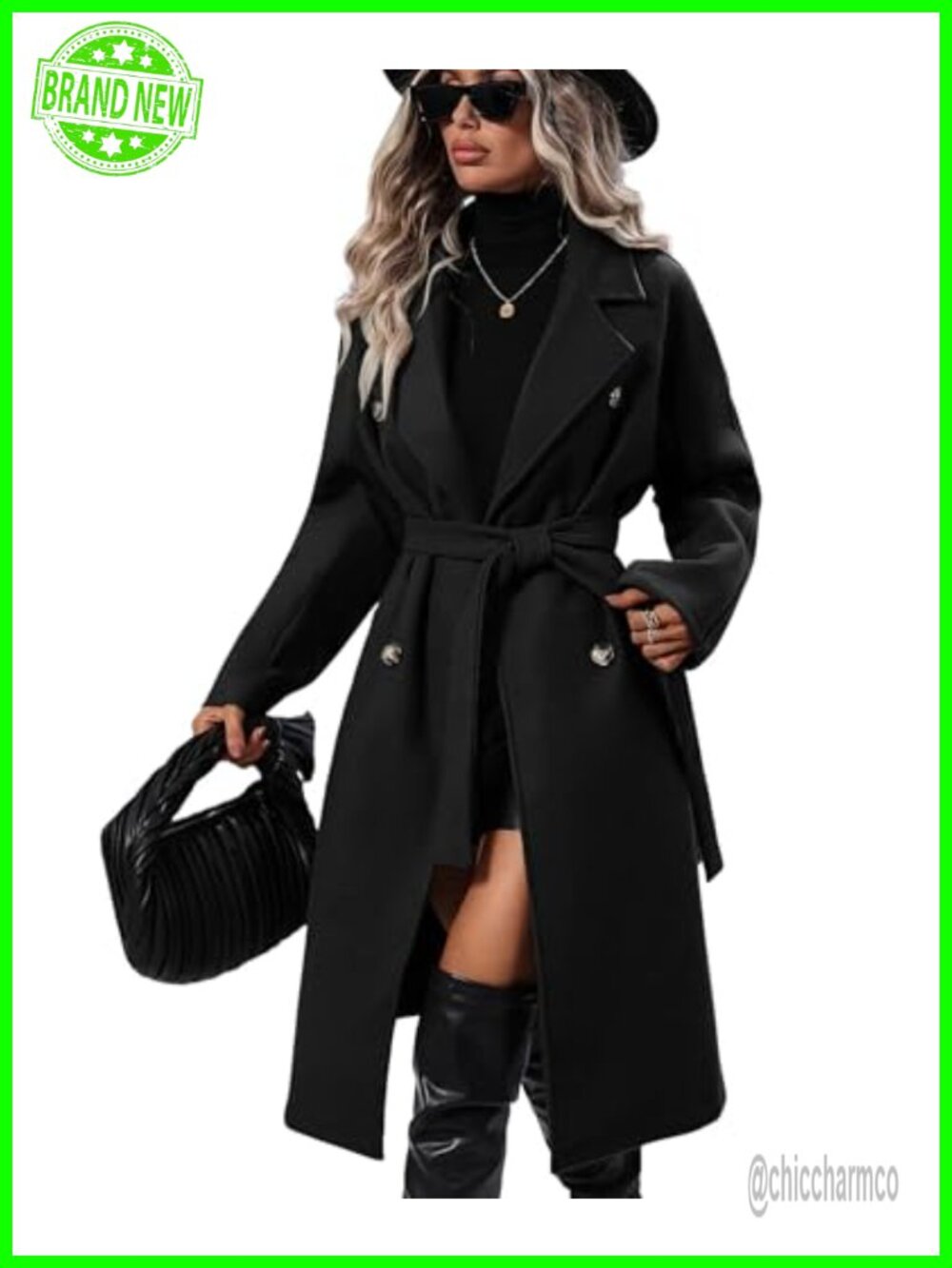 Wool Blend Long Sleeve Double Breasted Pea Coat Trench Coat